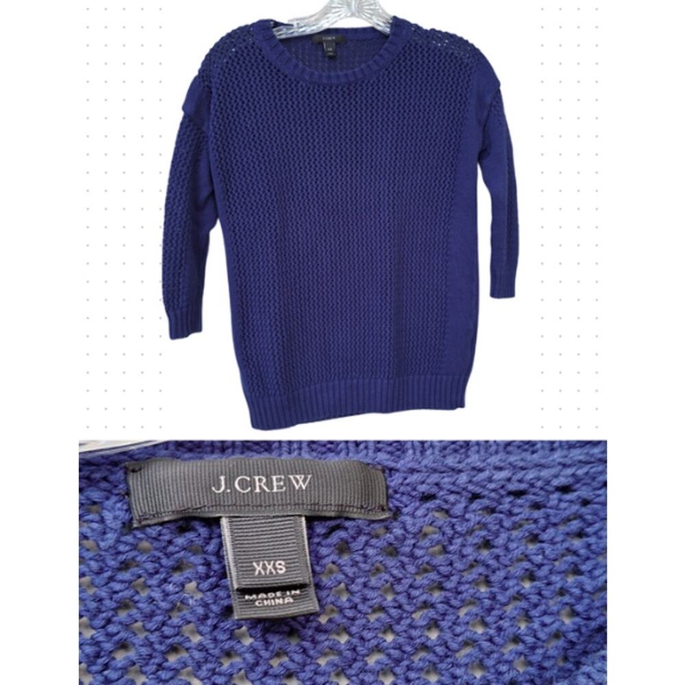 J Crew Open Knit 100% Cotton Navy Blue Preppy Nautical Summer Sweater XXS